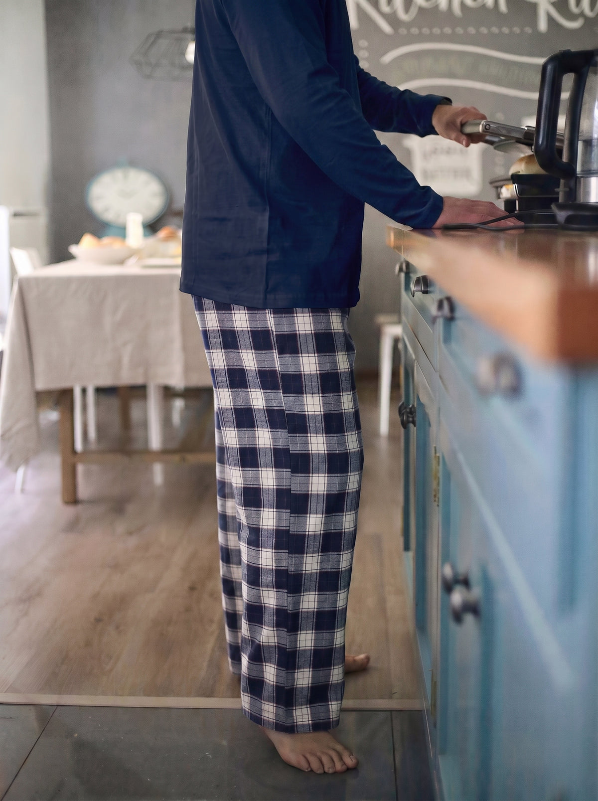 Pijama Largo Hombre Franela Blue Manga Larga