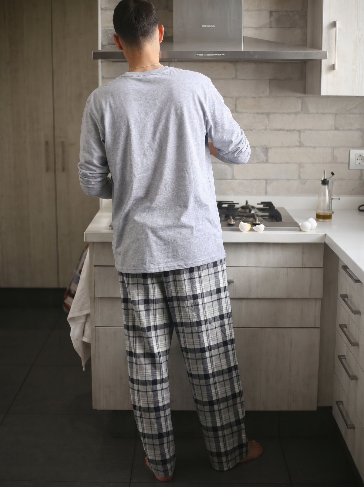 Pijama Largo Hombre Franela Grey Manga Larga