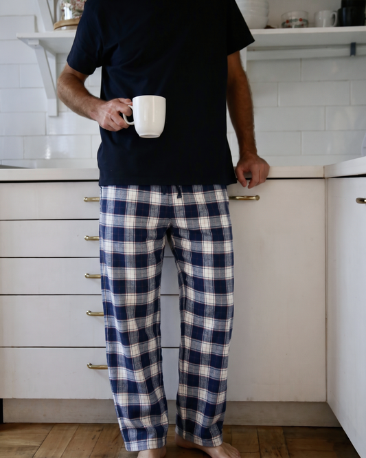 Pijama Largo Hombre Franela Blue Manga Corta
