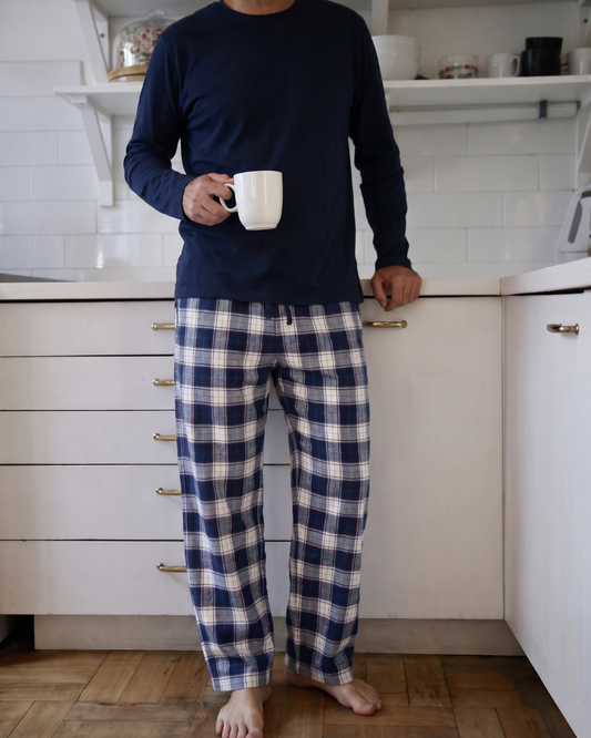 Pijama Largo Hombre Franela Blue Manga Larga