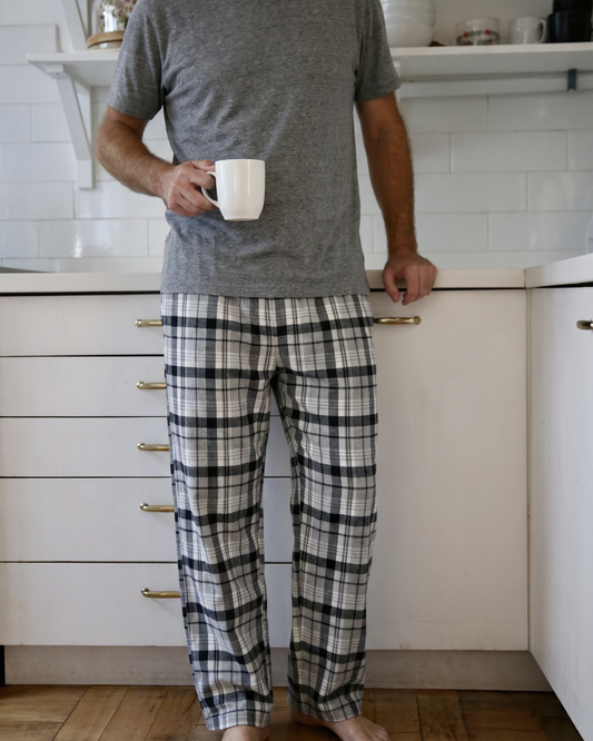 Pijama Largo Hombre Franela Grey Manga Corta