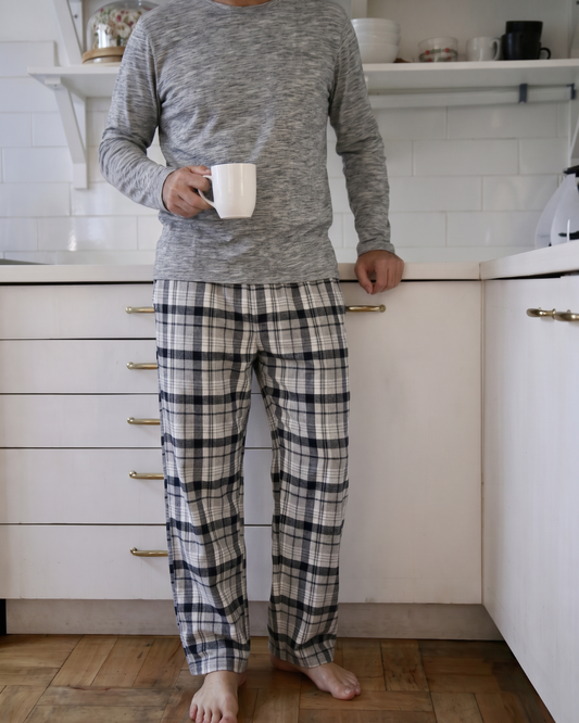 Pijama Largo Hombre Franela Grey Manga Larga
