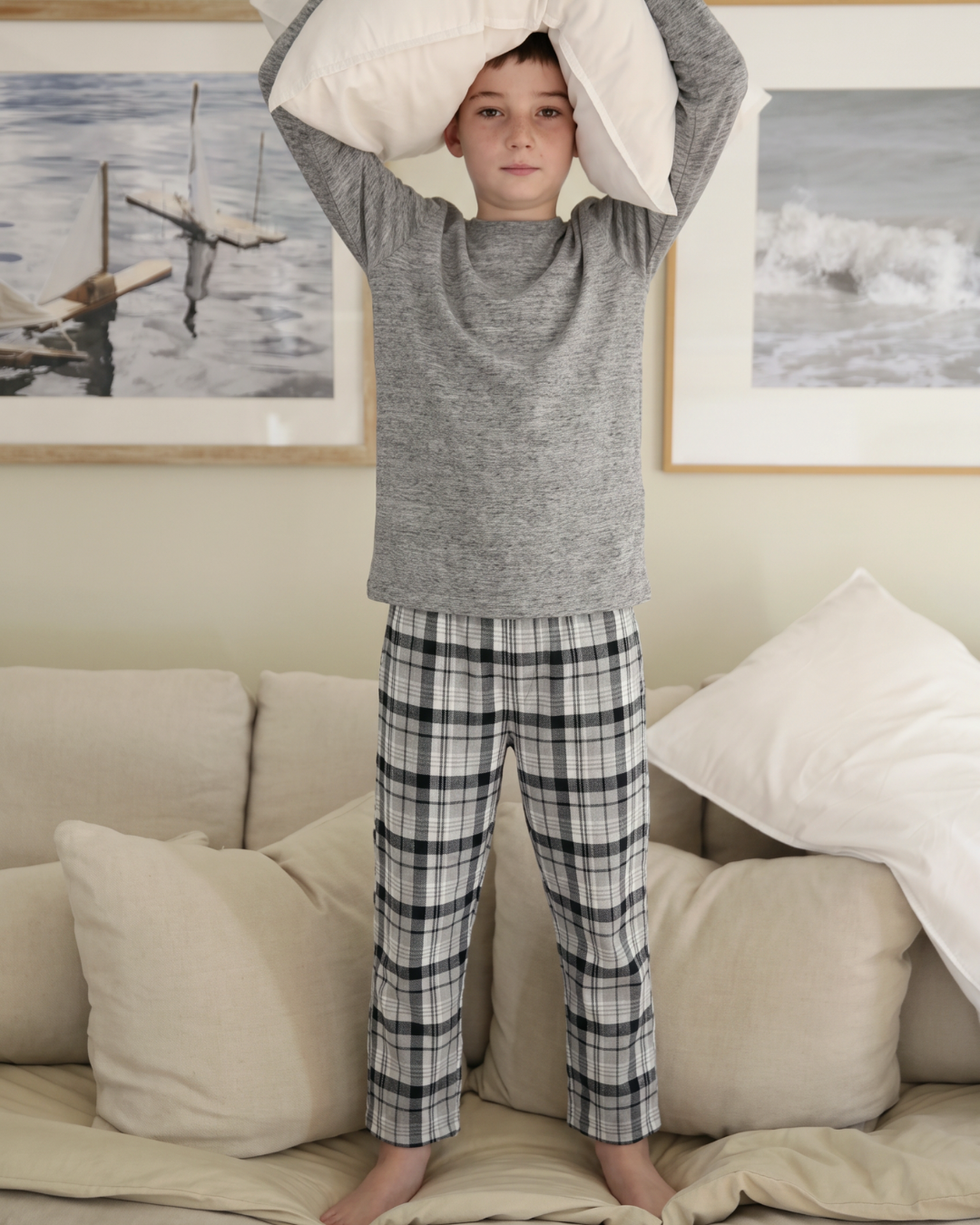 Pijama Largo Niño Franela Grey Manga Larga